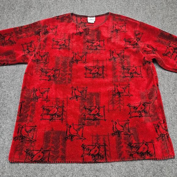 Vtg Artisans Sunschein Designs Cardinal Sweater XL Birds Red Black Made in USA - Picture 2 of 8